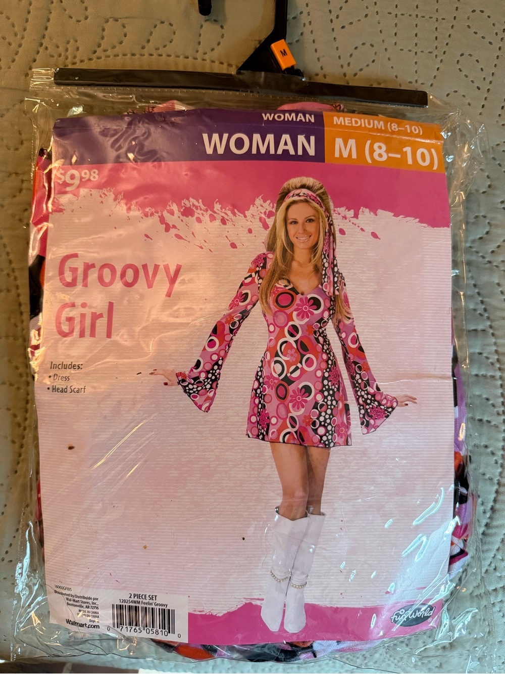 Groovy Girl Pink Retro Dress with Head Scarf Costume